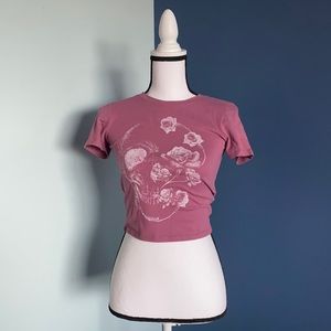 Skull and roses pink crop top